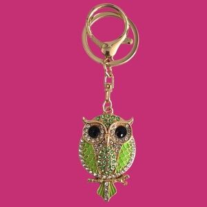 Whimsical Green Crystal Owl Bag Charm /Keychain